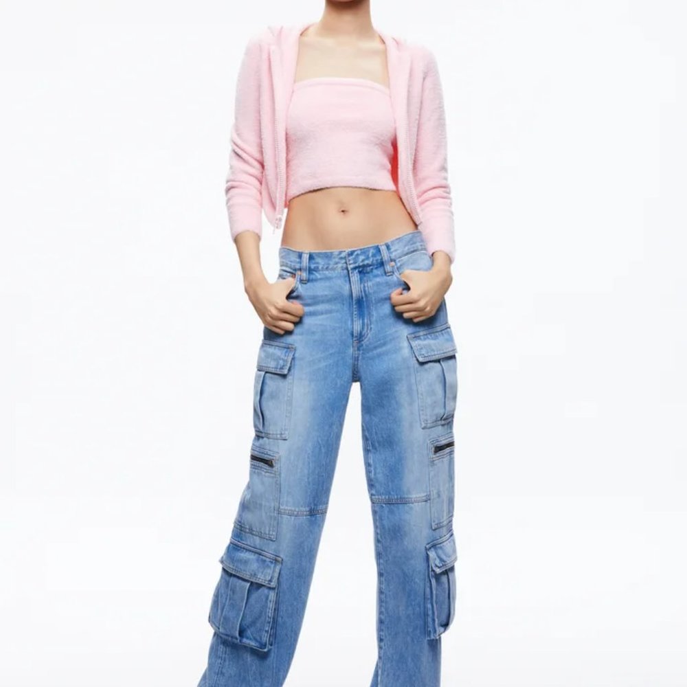 alice and olivia Bolero LIDELL CROPPED ZIP UP HOODIE